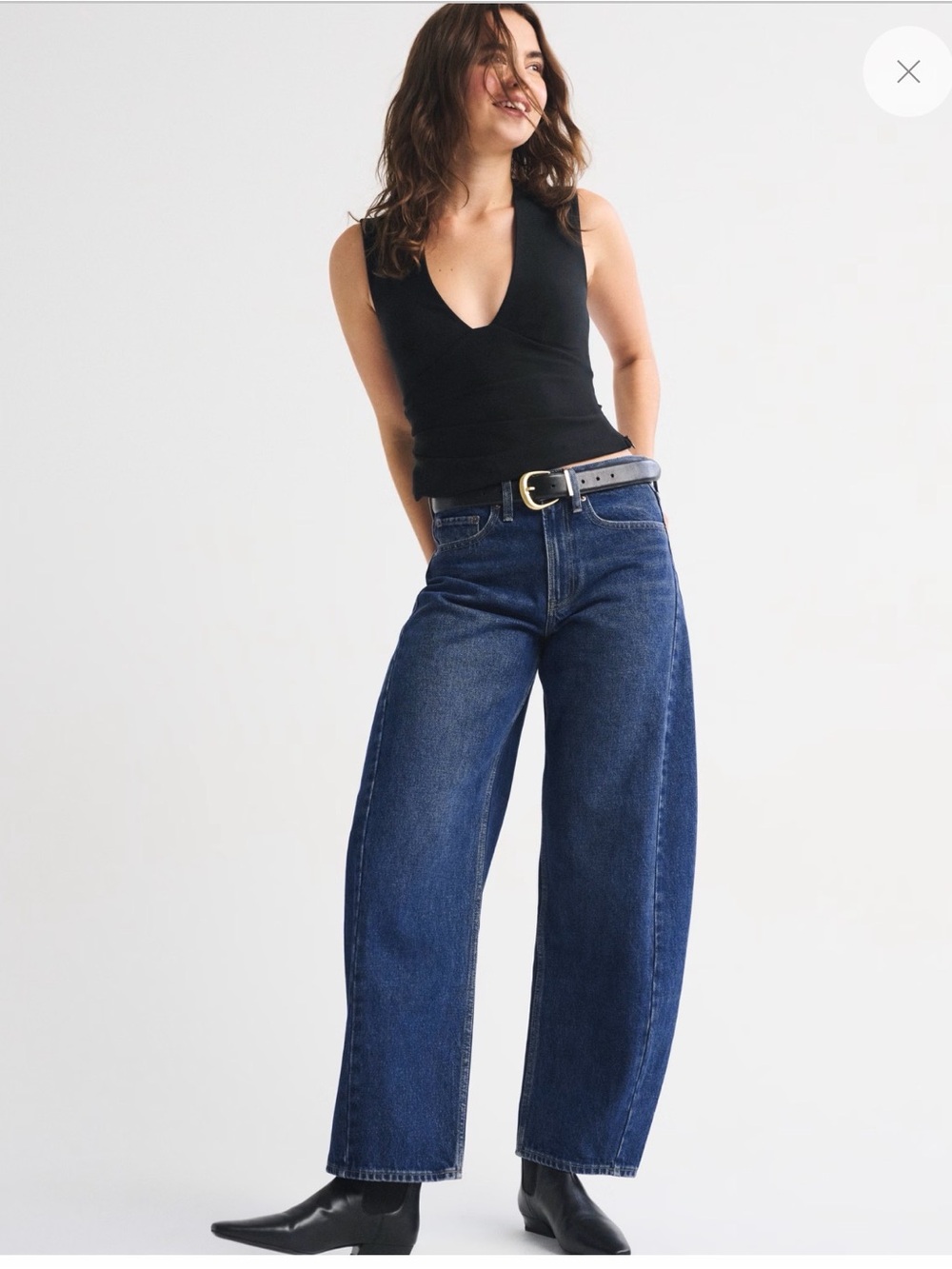 Abercrombie & Fitch Women’s The Barrel Jean - Dark Blue Mid Rise